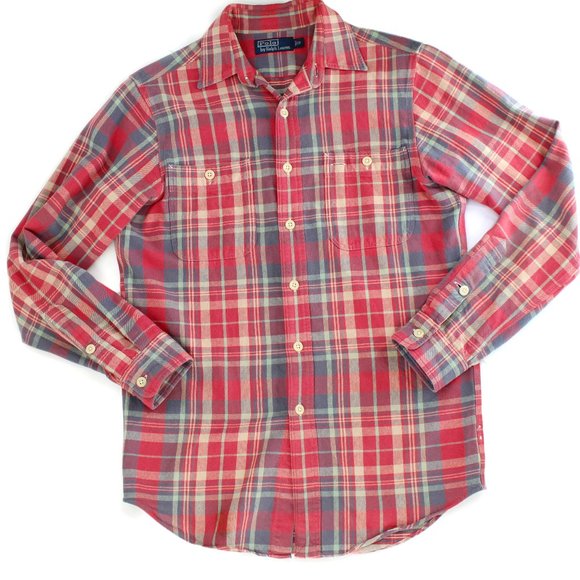 VTG Polo Ralph Lauren Shirt Cotton  Flannel Plaid Button Up Long Slv Men's Small - Picture 5 of 16